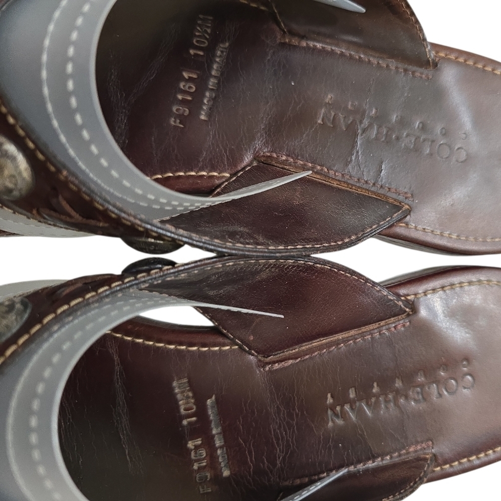 Cole Haan Leather Thong Sandals Flip-flops 10.5 Silver Accents Tassels - Picture 7 of 10